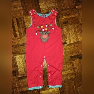 Reindeer Pom Pom Red Longalls Overalls 24m